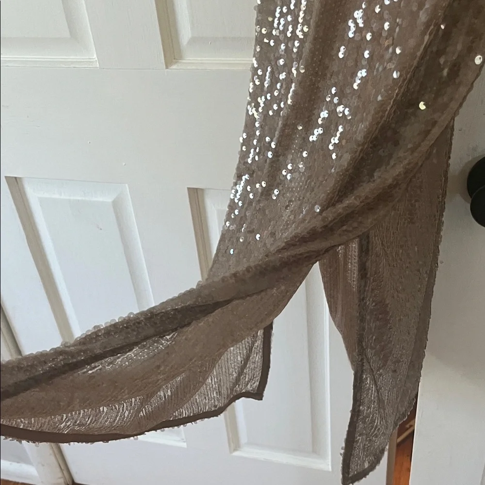Boohoo Taupe Sequin Long Sleeve Midi Dress - Picture 7 of 10